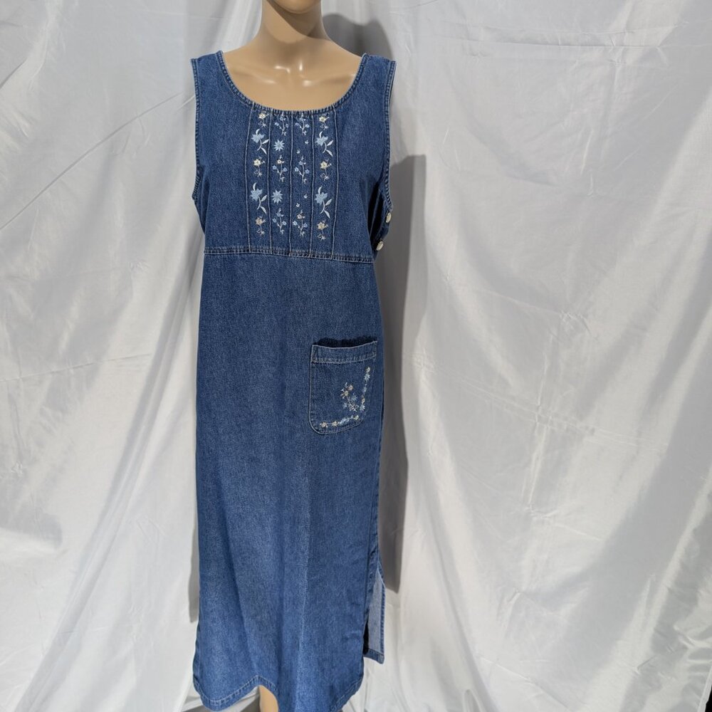Vintage Teddie Petite 100% Cotton Jean Jumper Embroidered Pockets Women's PL